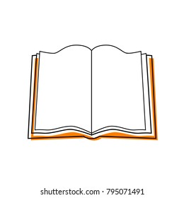 Book sign. Vector. Black line icon with shifted flat orange filled icon on white background. Isolated.