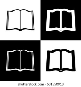 Book sign. Vector. Black and white icons and line icon on chess board.