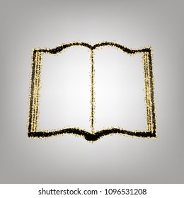 Book sign. Vector. Blackish icon with golden stars at grayish background.