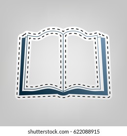 Book sign. Vector. Blue icon with outline for cutting out at gray background.