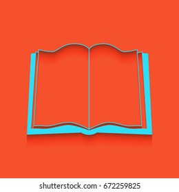 Book sign. Vector. Blue icon with soft shadow putted down on flamingo background.