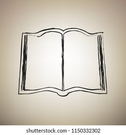 Book sign. Vector. Brush drawed black icon at light brown background.