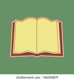 Book sign. Vector. Cordovan icon and mellow apricot halo with light khaki filled space at russian green background.