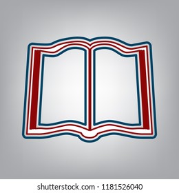Book sign. Vector. Dark red, transparent and midnight green stroke of white icon at grayish background.