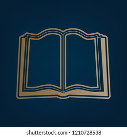 Book sign. Vector. Golden icon and border at dark cyan background.