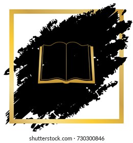 Book sign. Vector. Golden icon at black spot inside golden frame on white background.