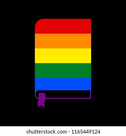 Book sign. Vector. Icon with colors of LGBT flag at black background.