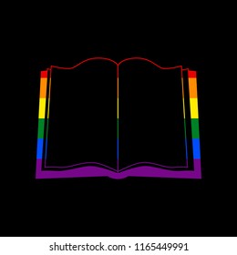 Book sign. Vector. Icon with colors of LGBT flag at black background.