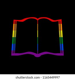 Book sign. Vector. Icon with colors of LGBT flag at black background.