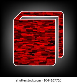 Book sign. Vector. Icon with white contour and texture from red rectangles at grayish background.