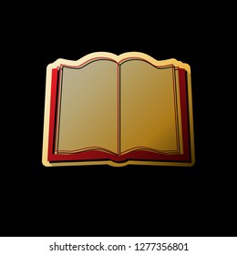 Book sign. Vector. Red icon with small black and limitless shadows at golden sticker on black background.