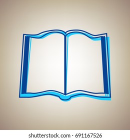 Book sign. Vector. Sky blue icon with defected blue contour on beige background.