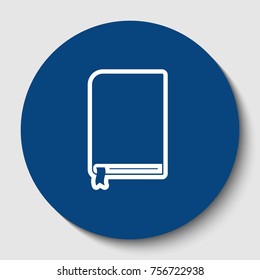 Book sign. Vector. White contour icon in dark cerulean circle at white background. Isolated.