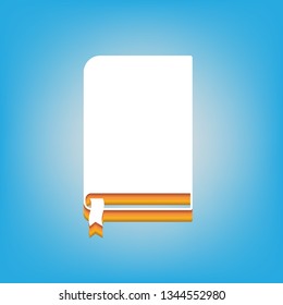 Book sign. Vector. White icon with 3d warm-colored gradient body at sky blue background.