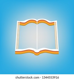 Book sign. Vector. White icon with 3d warm-colored gradient body at sky blue background.