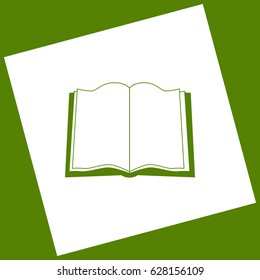 Book sign. Vector. White icon obtained as a result of subtraction rotated square and path. Avocado background.