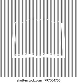 Book sign. Vector. White icon on grayish striped background. Optical illusion.
