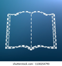 Book sign. Vector. White textured icon at lapis lazuli gradient background.