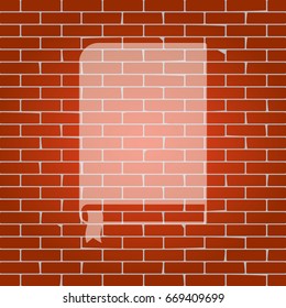 Book sign. Vector. Whitish icon on brick wall as background.