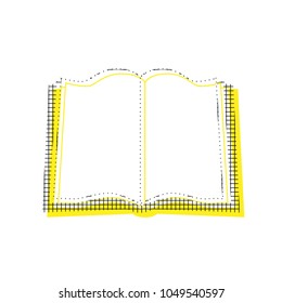 Book sign. Vector. Yellow icon with square pattern duplicate at white background. Isolated.