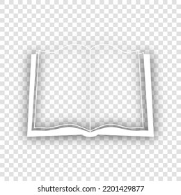 Book sign. White Icon with dropped natural gray Shadow at transparent Background. Illustration.