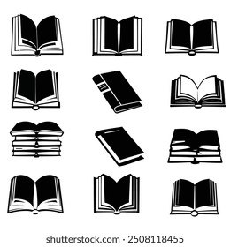 book and signs silhouette vector set design