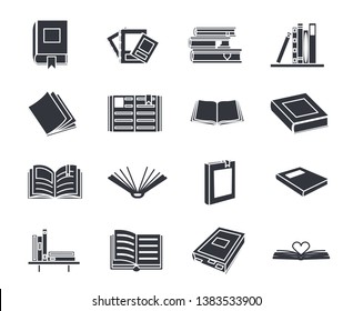 Book silhouette education reading set icons isolated vector illustration
