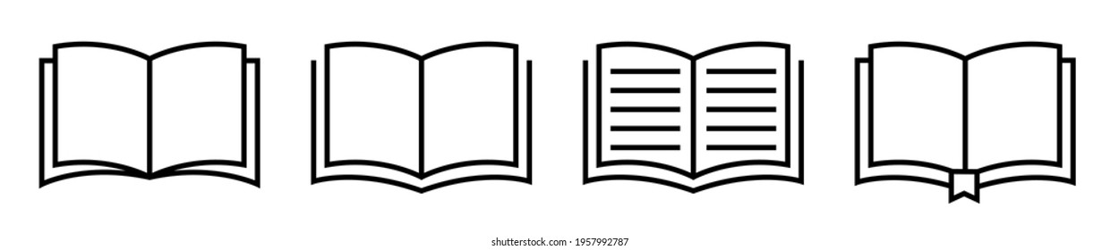 Book simple icon in flat style. Open book icons set in thin line style isolated on white background. Graphics signs for web and mobile apps. Vector illustration.