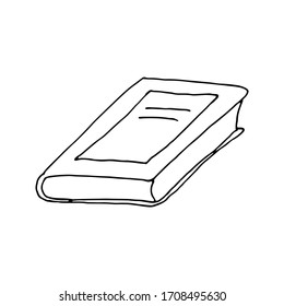 Libro. Dibujo simple de un libro cerrado a mano, Doodle. Ilustración vectorial en blanco y negro.