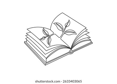 Livro de desenho de uma linha de um livro aberto sobre um fundo branco