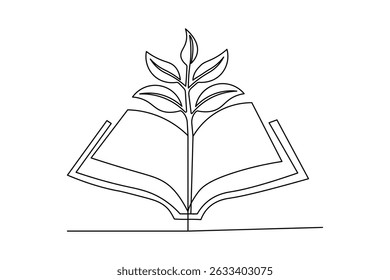 Libro de dibujo de una sola línea de un libro abierto sobre un fondo blanco