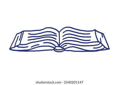 Esboço do livro. Caneta azul desenhada à mão ou desenho marcador. Imagem infantil primitiva