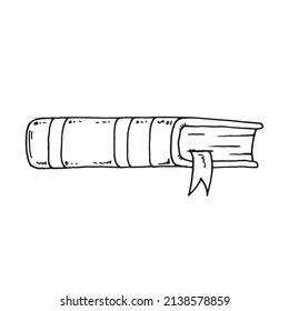 Dibujo a mano del libro. Ilustración vectorial de un libro de texto con un marcador. 