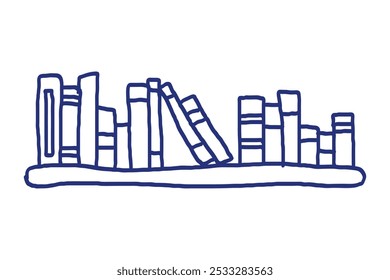 Book sketch set. Hand drawn blue pen or marker drawing. Primitive kids picture