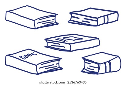 Conjunto de boceto de libro. Dibujado a mano lápiz azul o dibujo de marcador. Imagen de niños primitivos