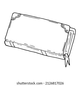 Esbozo de libros. Ilustración vectorial de un libro de texto con un marcador. Dibujado a mano en un libro viejo. 