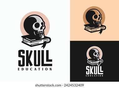 book and skull educational logo design vector illustration