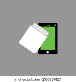 Libro con el icono del Vector del teléfono inteligente sobre fondo gris