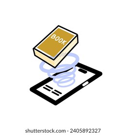 Book and smartphone icon, Concept of reading electronic and digital books