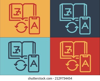 Plantilla de logotipo del traductor del Smartphone, icono plano simple del smartphone, libro, traducir