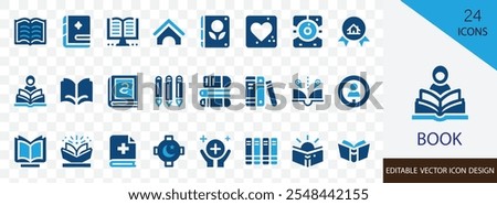 Book solid icon set. containing memoir, journal, diary, bookshelf,   e-book,  notebook, reader, library, novel, story and more vector design