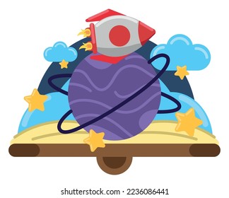 book space fantasy with spaceship