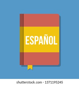 book with spain flag and espanol letters, flat vector illustration