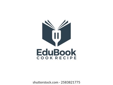 book with spatula logo. food, cooking recipe, restaurant symbol design vector graphic