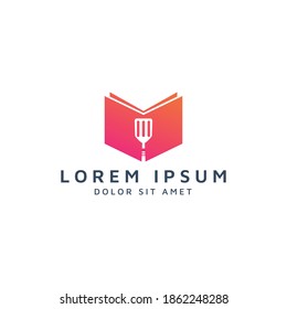 book and spatula negative space logo design