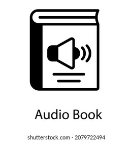 Book with speaker, clear depiction of audiobook in solid icon
