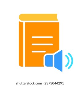 Libro con el icono de la línea del altavoz. Estudiar, leer, diario, escuela, universidad, autoeducación. Icono de color vectorial en un fondo blanco para negocios y publicidad.