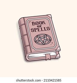 Book of spells, vintage drawing of magic book vector illustration