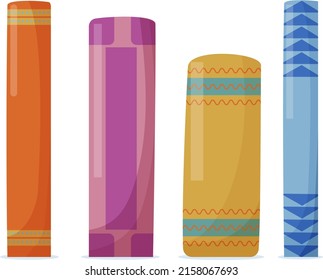 Book spine design. Stack of books. School books pile. Education book heap. Bookstore shelf, library bookshelf. Science literature. Study books cover. Textbook stack for reading. Vector illustration.