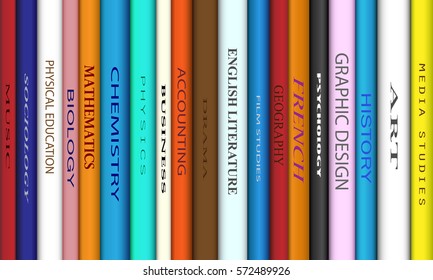 Book Spines With Different College Course Titles
